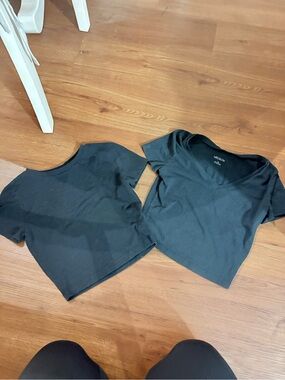wild fable Black Crop Tee Duo - V-Neck & Crewneck